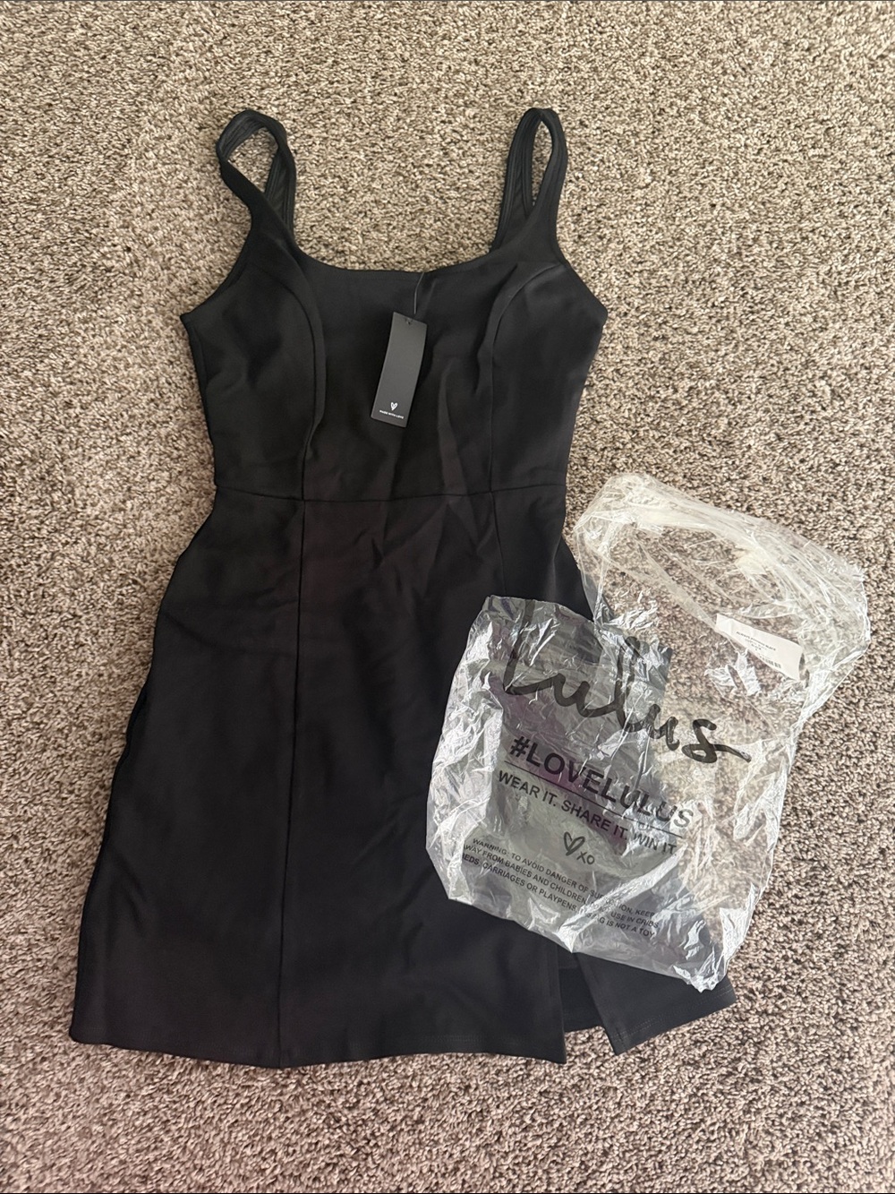 Brand New. Lulu's Black Square Neck Mini Dress with Slim Straps